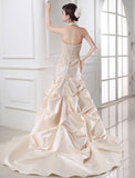 Trumpet/Mermaid Beading Halter Sleeveless Applique Satin Wedding Dresses TPP0006930