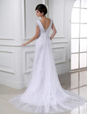 A-Line/Princess Beading V-neck Long Sleeveless Tulle Wedding Dresses TPP0006660