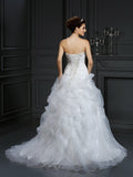 Ball Gown Strapless Beading Sleeveless Long Organza Wedding Dresses TPP0006932