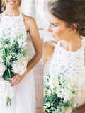 A-Line/Princess Tulle Sash/Ribbon/Belt Halter Sleeveless Floor-Length Wedding Dresses TPP0006537