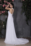 Sheath/Column Halter Sleeveless Beading Ruffles Long Chiffon Wedding Dresses TPP0006893