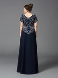 A-Line/Princess Square Short Sleeves Long Chiffon Mother of the Bride Dresses TPP0007157