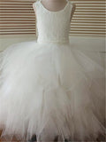 Ball Gown Scoop Sleeveless Lace Ankle-Length Tulle Flower Girl Dresses TPP0007484