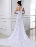 A-Line/Princess One-shoulder Beading Hand-made Flower Sleeveless Chiffon Wedding Dresses TPP0006896