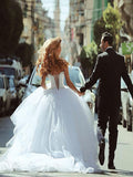 Ball Gown Sleeveless Court Train Beading Sweetheart Tulle Wedding Dresses TPP0006332