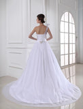Ball Gown Beading One-shoulder Sleeveless Satin Tulle Wedding Dresses TPP0006941