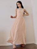 A-Line/Princess Chiffon Lace High Neck Sleeveless Floor-Length Junior/Girls Bridesmaid Dresses TPP0005883