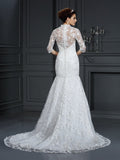 Trumpet/Mermaid V-neck Lace 1/2 Sleeves Long Lace Wedding Dresses TPP0006569