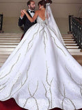 Ball Gown Sweetheart Satin Beading Sleeveless Sweep/Brush Train Wedding Dresses TPP0006524