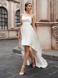 A-Line/Princess Sweetheart Satin Ruffles Sleeveless Asymmetrical Wedding Dresses TPP0006091