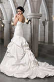 A-Line/Princess Sleeveless Strapless Beading Applique Hand-Made Flower Long Satin Wedding Dresses TPP0006812