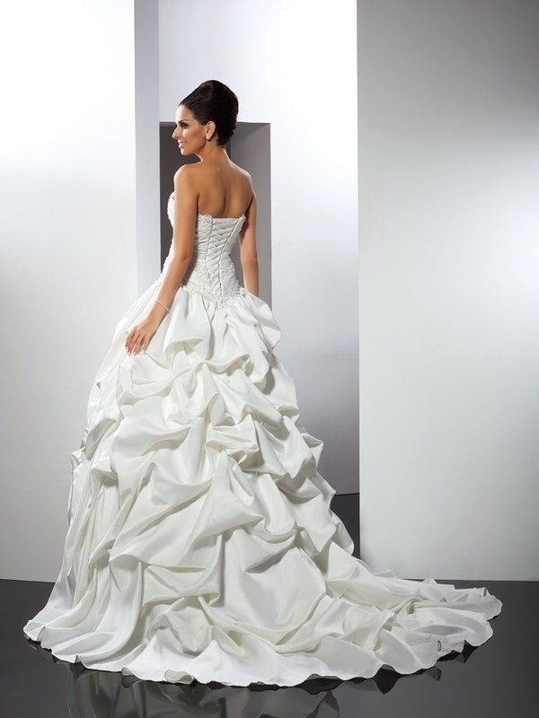 Ball Gown Strapless Sleeveless Long Satin Wedding Dresses TPP0006837