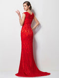 A-Line/Princess Scoop Short Sleeves Applique Long Lace Dresses TPP0002237
