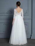 A-Line/Princess V-neck 3/4 Sleeves Floor-Length Lace Tulle Wedding Dresses TPP0006306