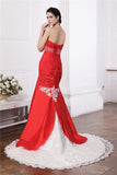 Trumpet/Mermaid Strapless Sleeveless Beading Lace Applique Long Taffeta Wedding Dresses TPP0006825