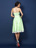 A-Line/Princess Strapless Sleeveless Short Elastic Woven Satin Bridesmaid Dresses TPP0005825