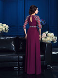 A-Line/Princess Scoop Beading 3/4 Sleeves Long Chiffon Mother of the Bride Dresses TPP0007189