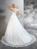 Ball Gown Sheer Neck Sash/Ribbon/Belt Sleeveless Long Net Wedding Dresses TPP0006639