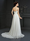 A-Line/Princess Sweetheart Ruffles Sleeveless Long Chiffon Wedding Dresses TPP0006796