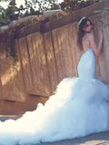 Trumpet/Mermaid Spaghetti Straps Sleeveless Court Train Lace Tulle Wedding Dresses TPP0006915