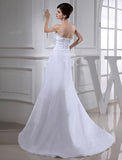 A-Line/Princess Beading Long Sleeveless Taffeta Wedding Dresses TPP0006957