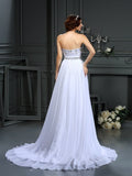 A-Line/Princess Sweetheart Beading Sleeveless Long Chiffon Wedding Dresses TPP0006900