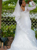 Trumpet/Mermaid Square Applique Organza Long Sleeves Chapel Train Wedding Dresses TPP0006002