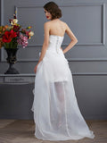 A-Line/Princess Sweetheart Sleeveless Beading High Low Organza Wedding Dresses TPP0006231
