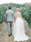 A-Line/Princess Straps Sweep/Brush Train Tulle Sleeveless Wedding Dresses TPP0006157