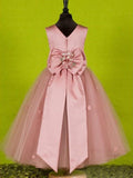 A-line/Princess Scoop Sleeveless Bowknot Long Tulle Flower Girl Dresses TPP0007574