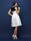 Sheath/Column Bateau Lace Sleeveless Short Satin Bridesmaid Dresses TPP0005661