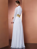 A-Line/Princess V-neck Long Sleeves Long Chiffon Dresses TPP0002029