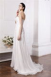 A-Line/Princess Strapless Sleeveless Beading Hand-Made Flower Long Chiffon Wedding Dresses TPP0006897