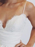 Ball Gown Sleeveless Spaghetti Straps Ruched Satin Sweep/Brush Train Wedding Dresses TPP0006574