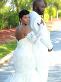 Trumpet/Mermaid Applique Tulle Long Sleeves Off-the-Shoulder Sweep/Brush Train Wedding Dresses TPP0006044
