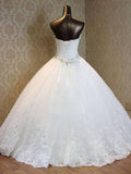 Ball Gown Tulle Beading Sweetheart Sleeveless Floor-Length Wedding Dresses TPP0006358