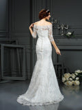 Sheath/Column Off-the-Shoulder Lace 1/2 Sleeves Long Lace Wedding Dresses TPP0006408