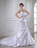 Trumpet/Mermaid Beading Strapless Sleeveless Applique Elastic Woven Satin Wedding Dresses TPP0006933