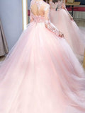 Ball Gown Jewel Long Sleeves Sweep/Brush Train Lace Tulle Dresses TPP0001809