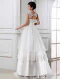 A-Line/Princess Beading Sleeveless Long Lace Organza Wedding Dresses TPP0006916