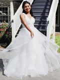 Ball Gown Organza Ruffles V-neck Sleeveless Floor-Length Wedding Dresses TPP0006656