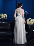 A-Line/Princess Scoop Applique 3/4 Sleeves Long Elastic Woven Satin Mother of the Bride Dresses TPP0007198