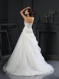 Ball Gown Sweetheart Ruffles Sleeveless Long Organza Wedding Dresses TPP0006503