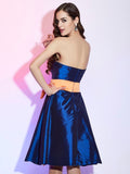 A-Line/Princess Strapless Sleeveless Sash/Ribbon/Belt Short Taffeta Bridesmaid Dresses TPP0005291
