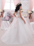 Ball Gown Scoop Sleeveless Sash/Ribbon/Belt Tulle Floor-Length Flower Girl Dresses TPP0007542