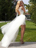 Sheath/Column Sleeveless Lace Scoop Floor-Length Tulle Wedding Dresses TPP0006199