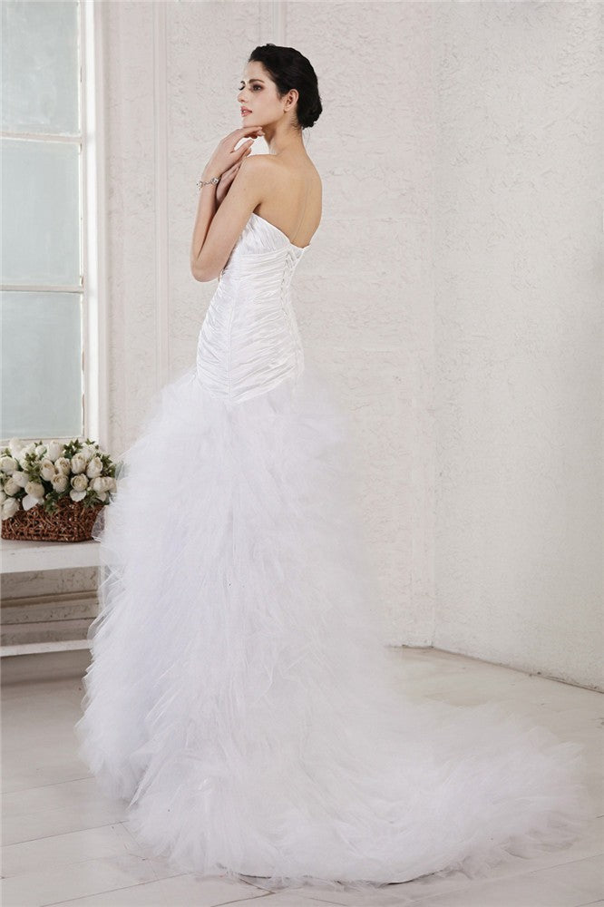A-Line/Princess Sweetheart Sleeveless Applique Long Taffeta Net Wedding Dresses TPP0006824