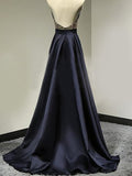 A-Line/Princess Sleeveless Halter Satin Floor-Length Beading Dresses TPP0002235