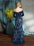 Trumpet/Mermaid Off-the-Shoulder Lace 3/4 Sleeves Long Lace Mother of the Bride Dresses TPP0007206