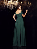 A-Line/Princess Off-the-Shoulder Ruched Sleeveless Long Chiffon Dresses TPP0002226